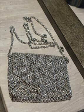 Sergio Gutierrez Liquid Metal Mesh Bag Purse Silver Tone